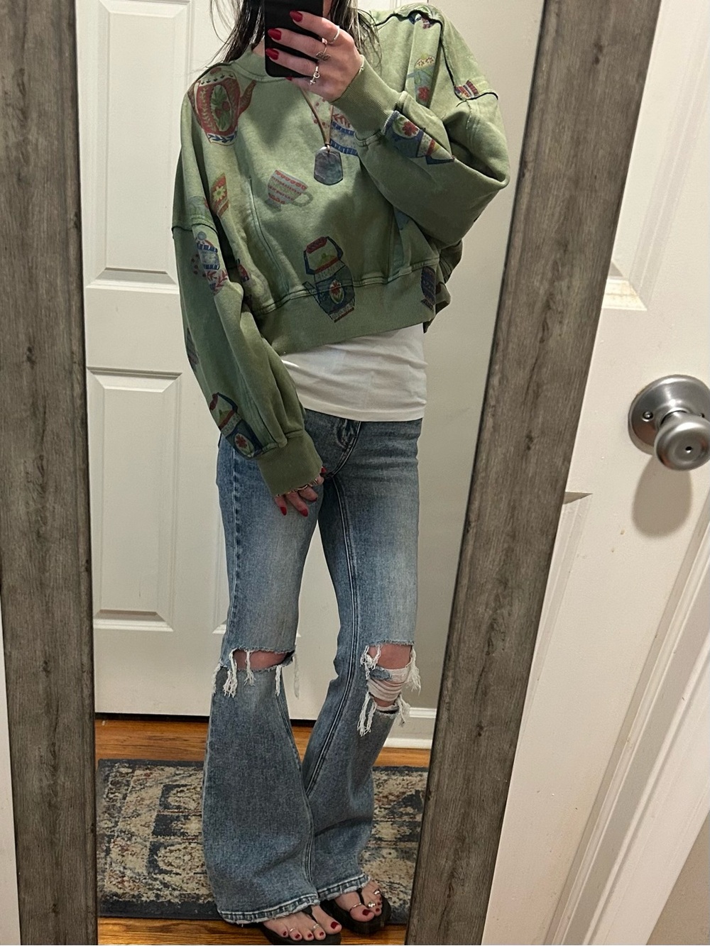 NWT Free People Gaia Sweatshirt in Tea Combo Teapots and Cup - Picture 7 of 14
